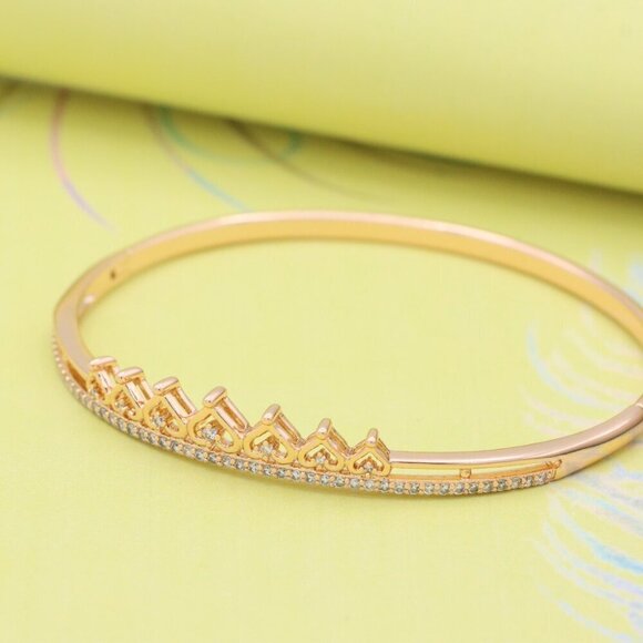 Rose Gold Heart Crown Bangle with Crystal Accent, XPBL0477 - Picture 2 of 12